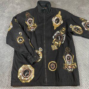 Vintage Retro MODI DENIM Women's Beaded Jacket Size XL Clock Design Flaw